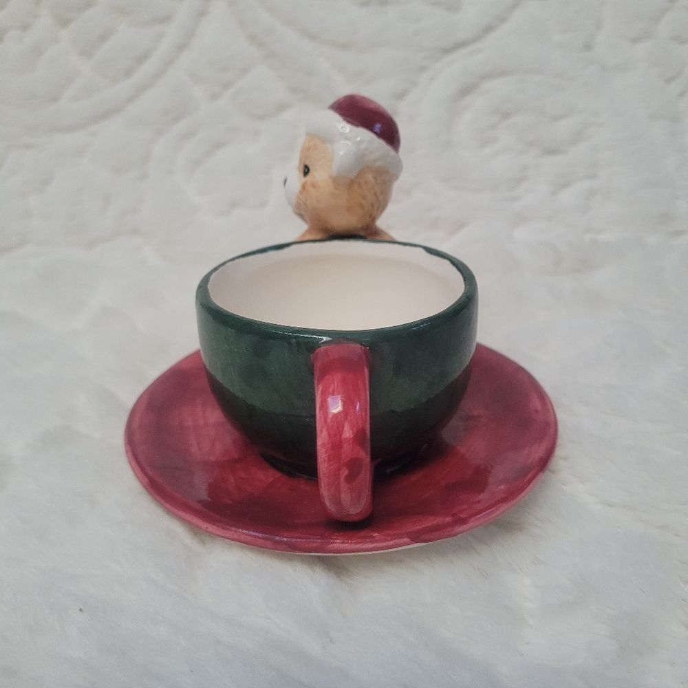 Vintage Christmas Santa Bear Cup Saucer Figurine 1 Piece Sherwood Brands RI R2 - Picture 4 of 6